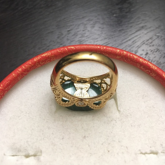 African Malachite & Natural White Zircon Ring in ION Plated 18K Yellow Gold Sz 7 - Picture 11 of 16